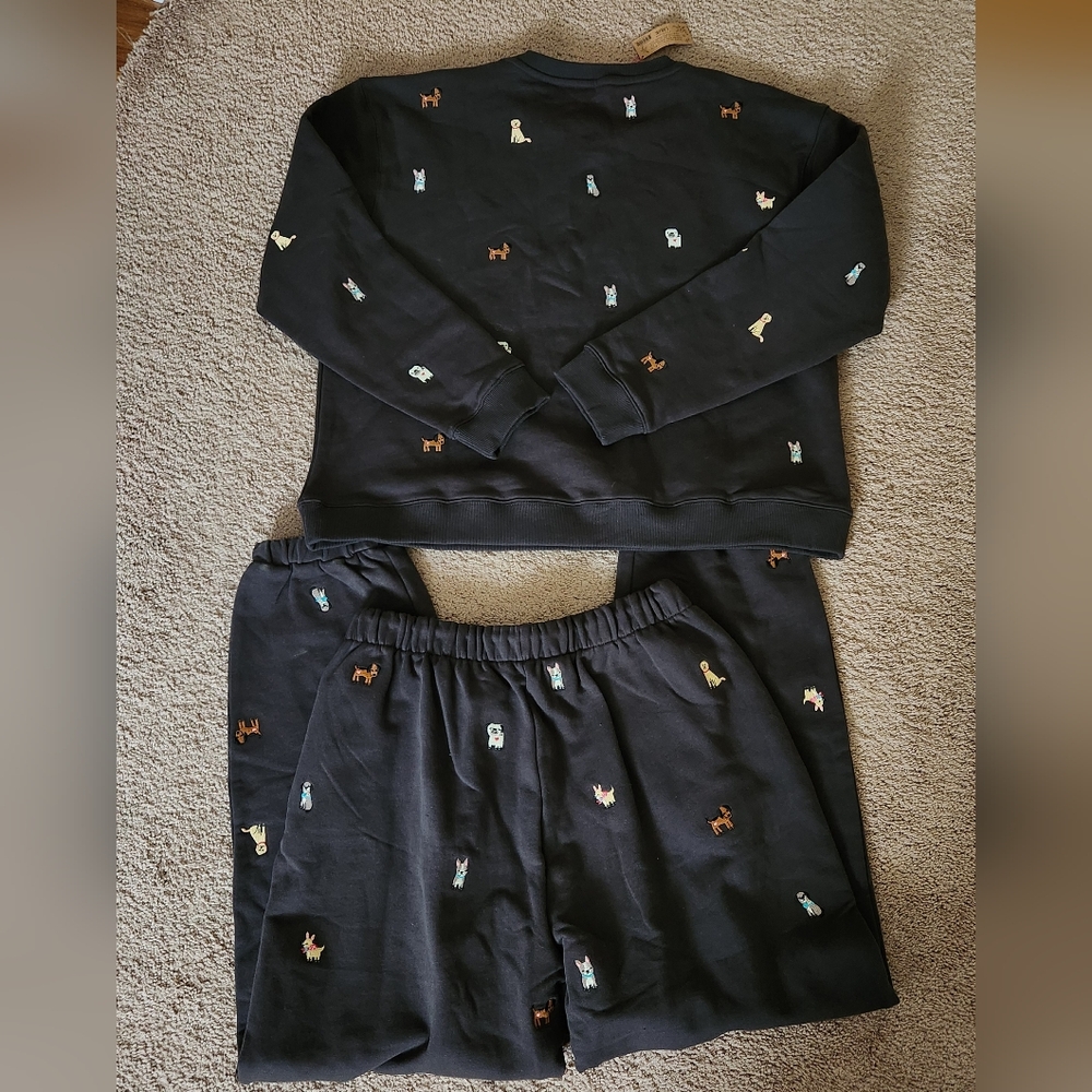 NWT NATURAL LIFE Black Dog Fave Little Things Embroidered Fleece Lounge SET L - Picture 3 of 6